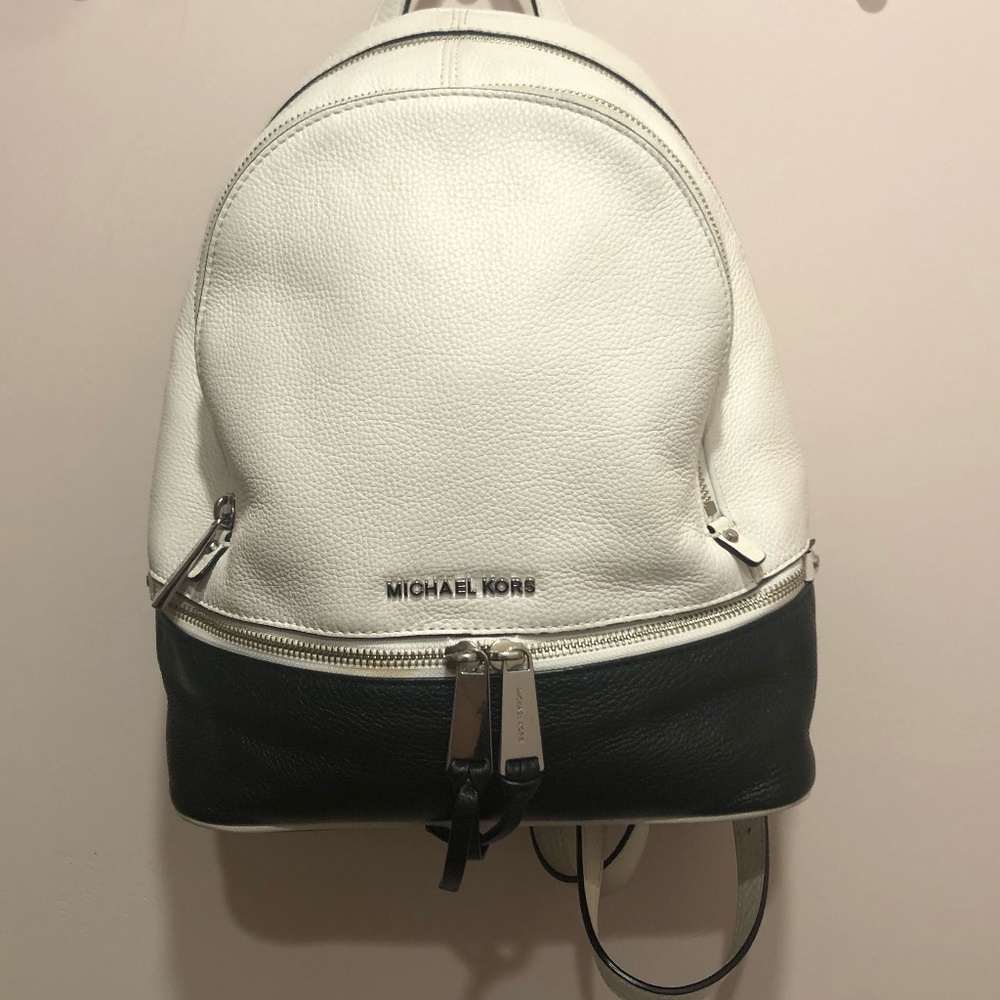 MK Black + White Rhea Medium Color-Block Backpack